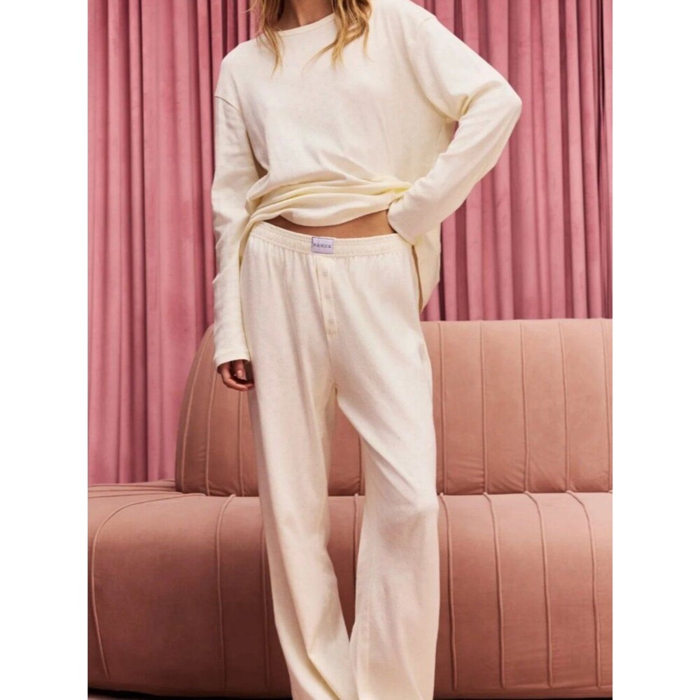 PARKE The Heart Pointelle Boxer Pant & The Heart Pointelle Long Sleeve in CREAM